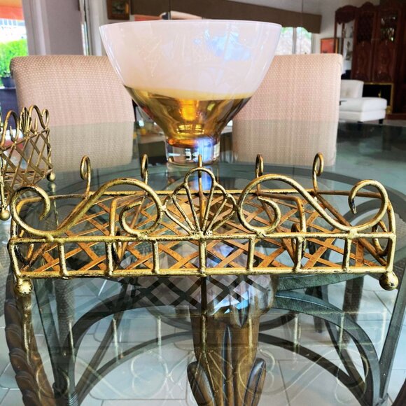 Set of 3 Metal Plate, Silverware, and Napkin Holders, Antiqued Distressed Gold - Picture 6 of 12